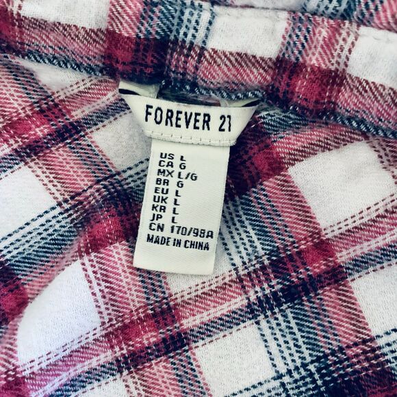 Forever 21 Red, Navy & White Plaid Flannel Button-Down Tunic Tank Shirt | Size L - Picture 10 of 10